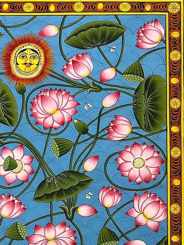 Exotic India Attractive Lotus Flower | Natural Color On Cloth | By Dheeraj Munot 