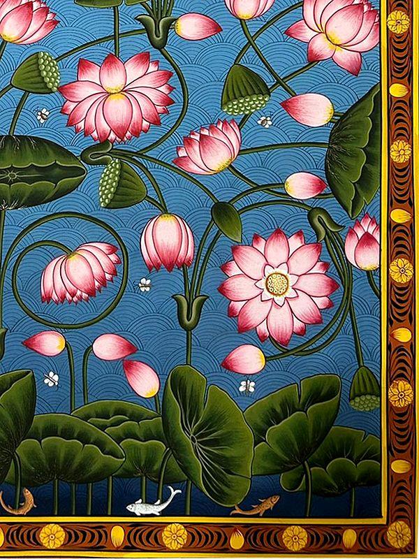 Exotic India Attractive Lotus Flower | Natural Color On Cloth | By Dheeraj Munot 