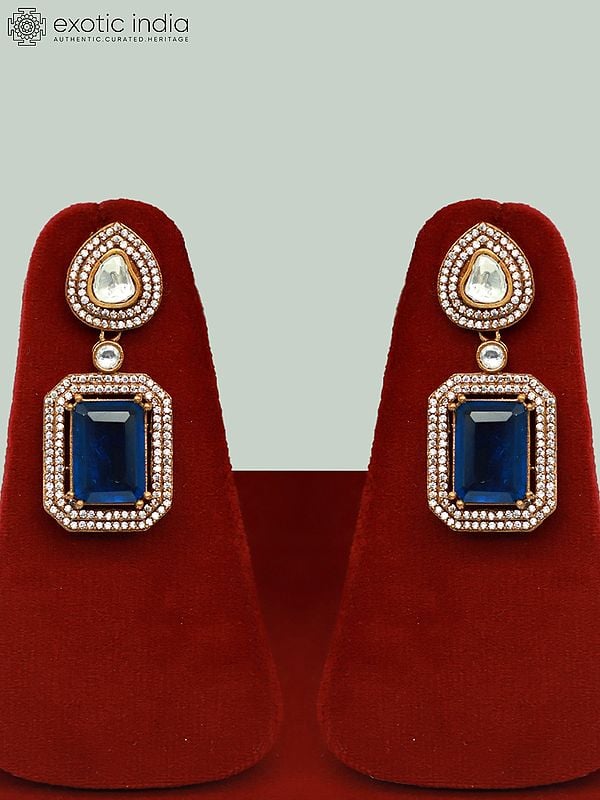 Exotic India Attractive Moissanite Necklace Set With Antique Polish And Doublet Stone Earrings