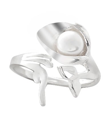 exotic india Attractive Sterling Silver ring Studded with Pearl Stone 