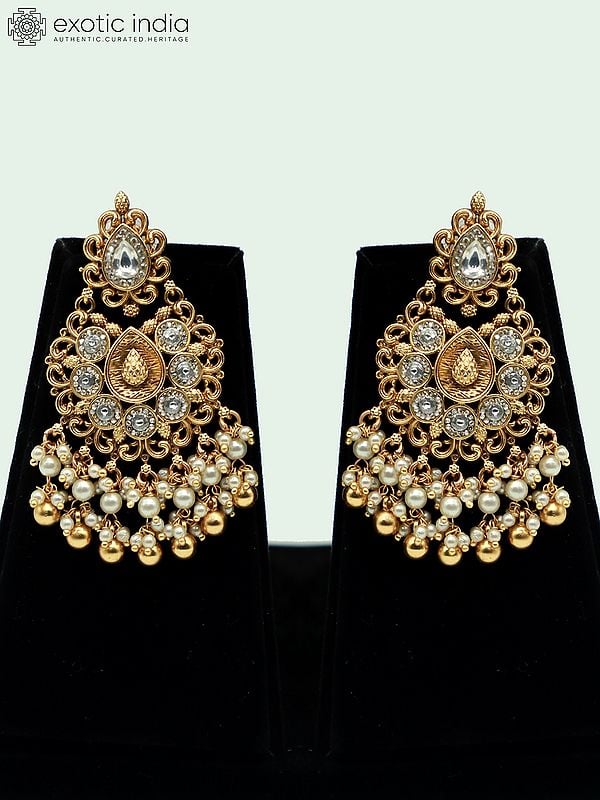 Exotic India Attractive Stone Studded And Beaded Choker Necklace With Matching Earrings And Mangtika