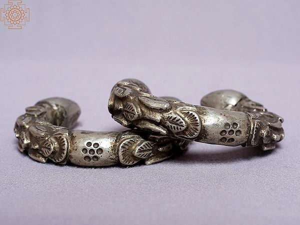Exotic India Authentic Silver Nepalese Anklet (Set Of 2) From Nepal