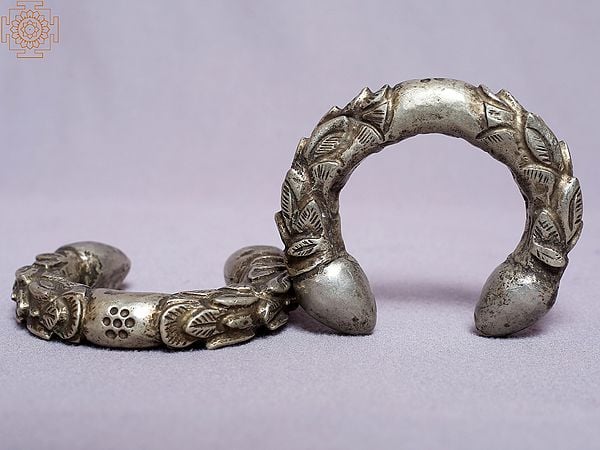 exotic india Authentic Silver Nepalese Anklet (Set of 2) from Nepal