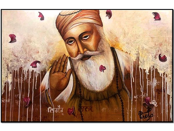 exotic india Baba Nanak | With Frame | Painting by Gurpreet Kaur 