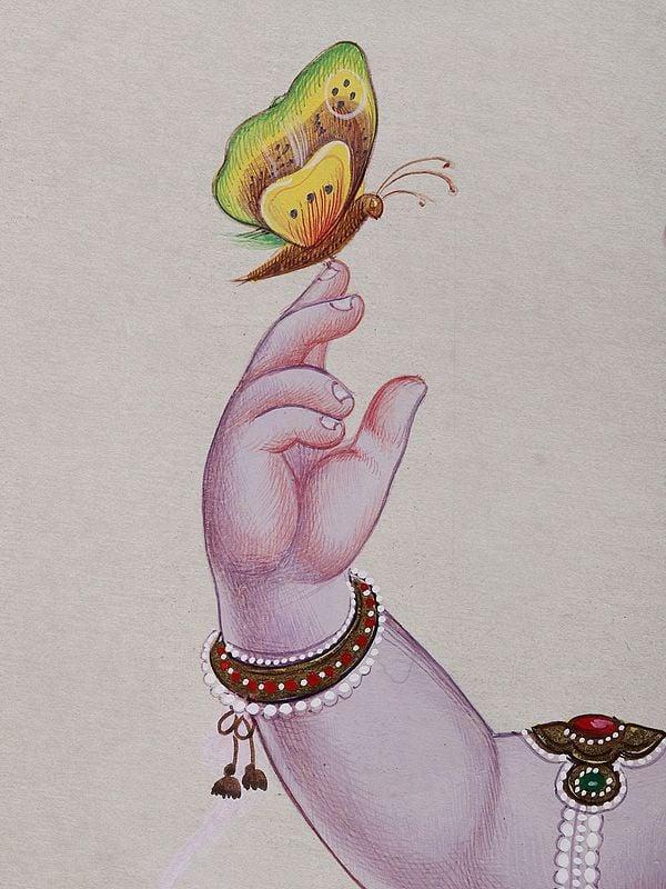 Exotic India Baby Krishna With Butterfly | Watercolor Painting 