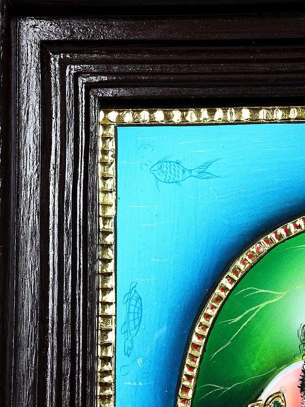 Exotic India Bal Gopal On Pipal Leaf | 24 Karat Gold Work | Framed Tanjore Painting 