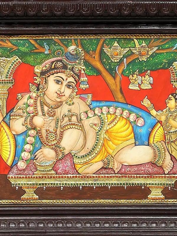 Exotic India Bal Krishna | 24 Karat Gold Work | Framed Tanjore Painting