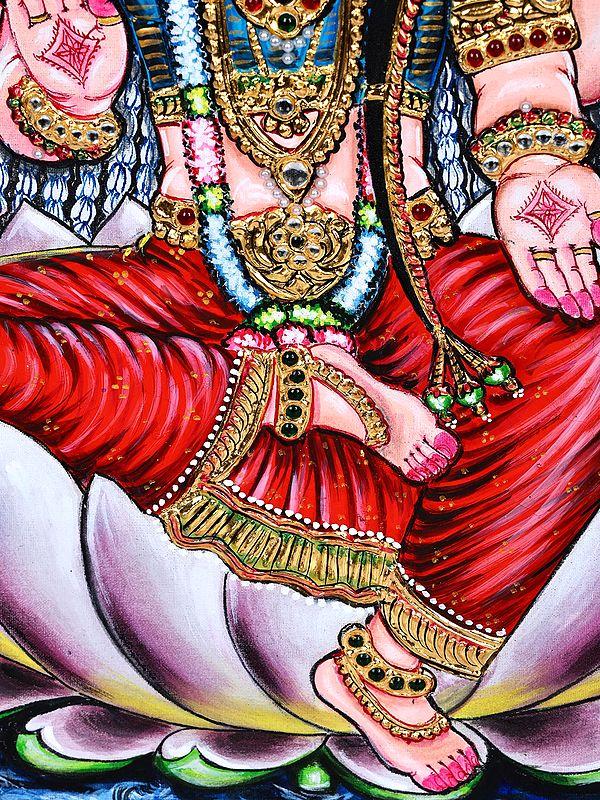 Exotic India Bala Tripura Sundari On Lotus | 24 Karat Gold Work | Tanjore Painting