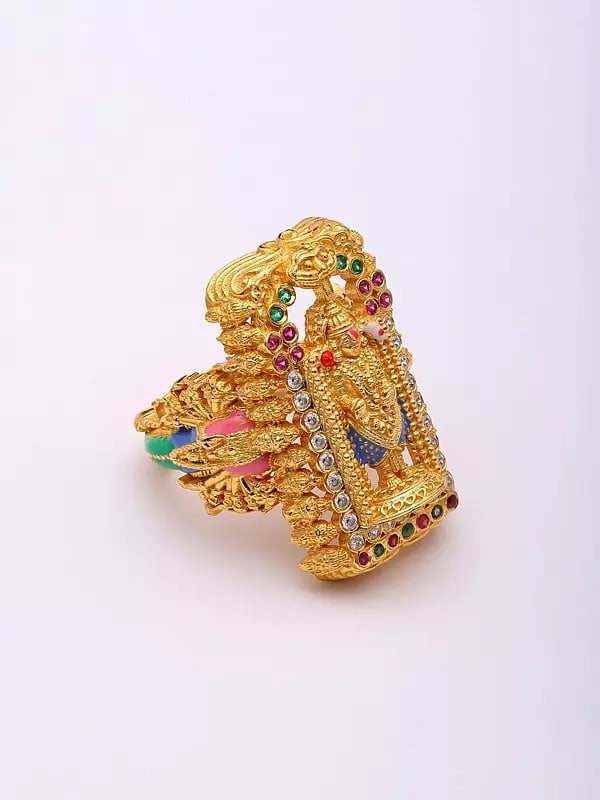 Exotic India Balaji Sterling Silver Ring With Vishvarupa Of Lord Vishnu 