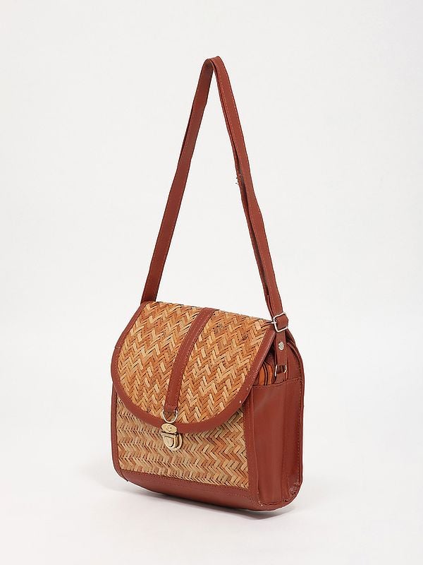 Exotic India Bamboo Handcrafted Sling Bag With Adjustable Strap