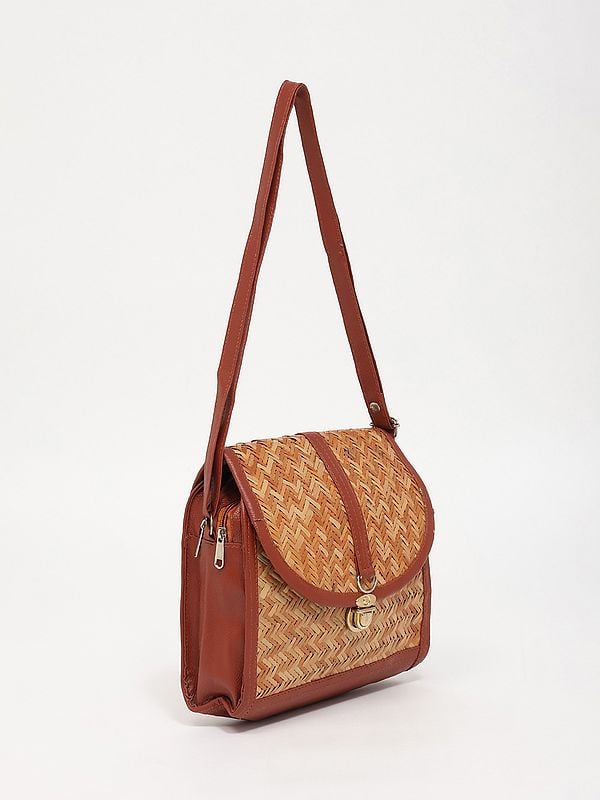 Exotic India Bamboo Handcrafted Sling Bag With Adjustable Strap