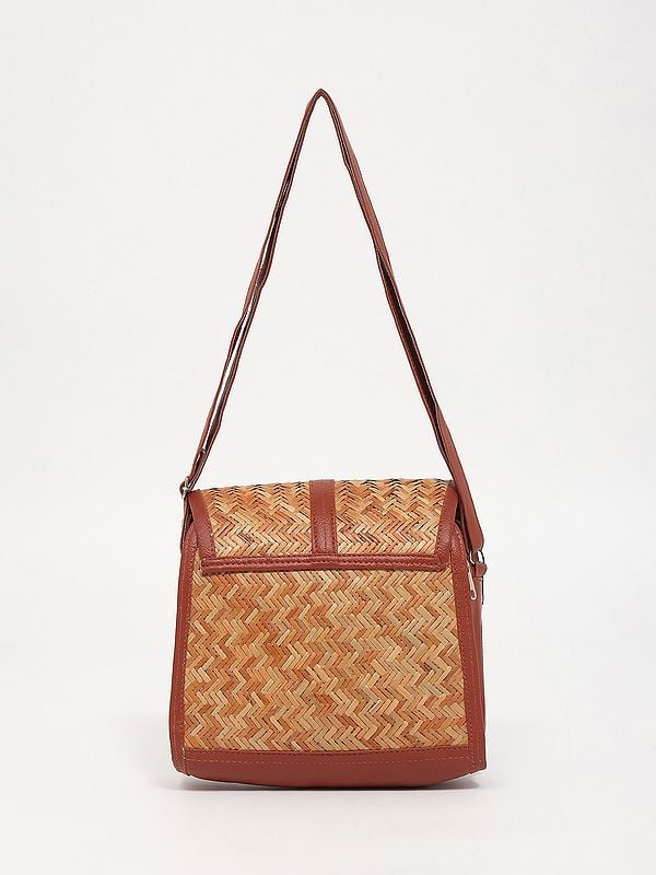 Exotic India Bamboo Handcrafted Sling Bag With Adjustable Strap