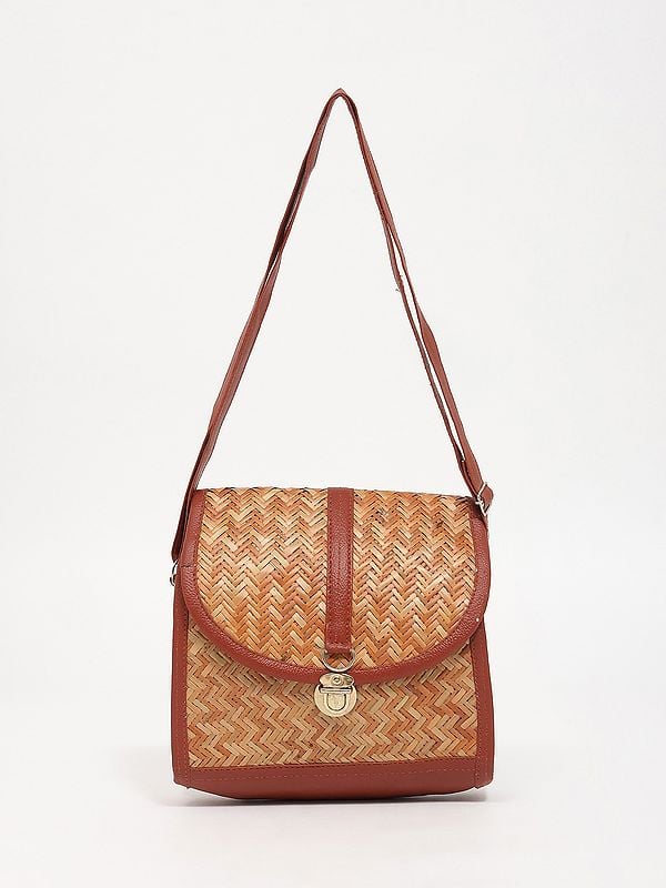 exotic india Bamboo Handcrafted Sling Bag with Adjustable Strap 