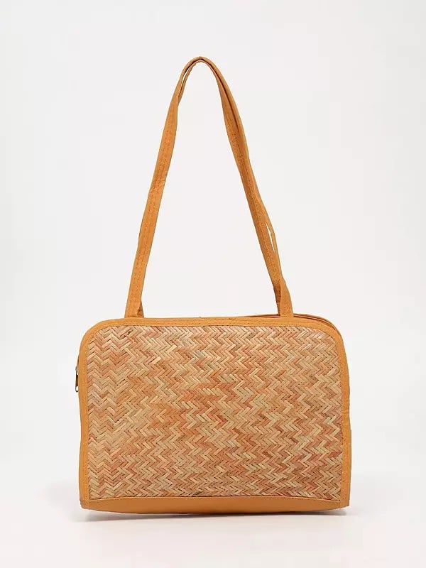 Exotic India Bamboo Stripe Handcrafted Zipper Closure Tote Bag 
