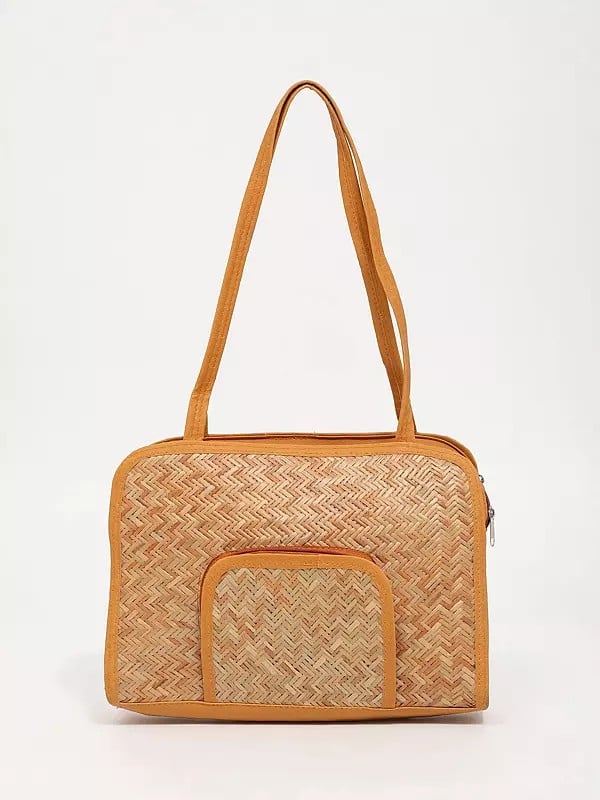 exotic india Bamboo Stripe Handcrafted Zipper Closure Tote Bag 