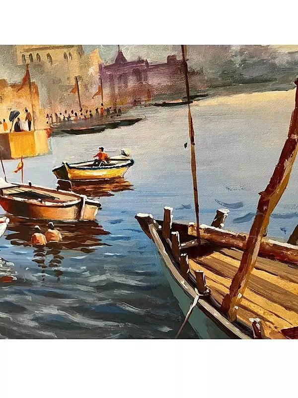 Exotic India Banaras Ghat | Acrylic On Canvas | By Kulwinder Singh 
