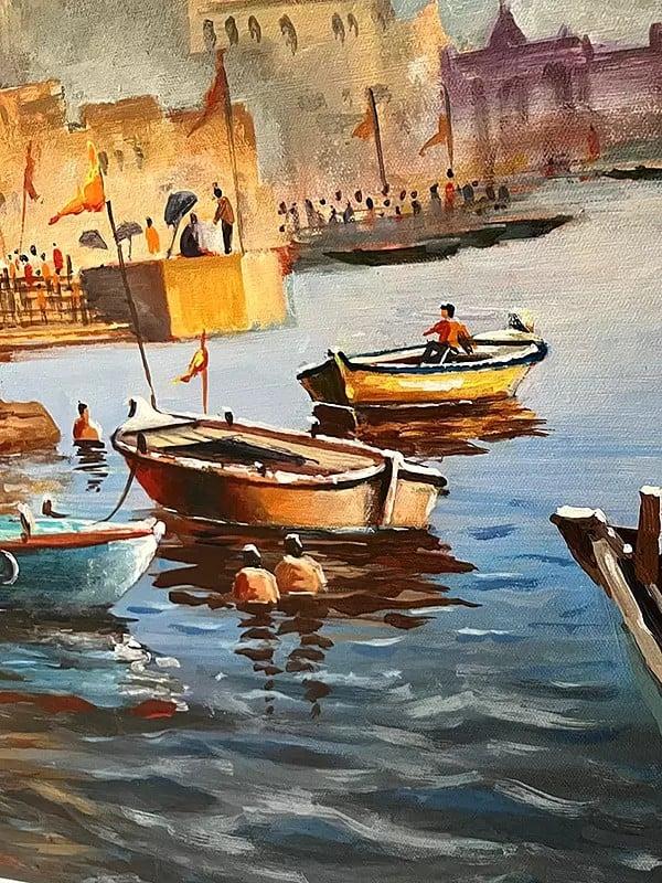 Exotic India Banaras Ghat | Acrylic On Canvas | By Kulwinder Singh 