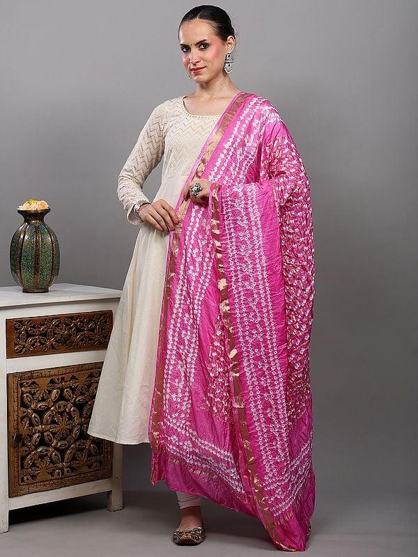 Exotic India Bandhani Tie-Dye Gharchola Dupatta From Jodhpur With Golden Thread Weave 