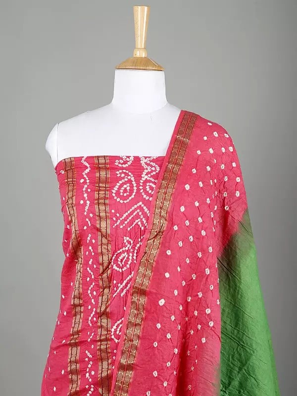Exotic India Bandhani Tie-Dye Pure Cotton Salwar Kameez And Dupatta From Gujarat With Woven Rudraksha Border 