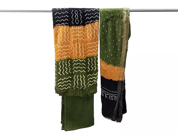 exotic india Bandhani Tie-Dye Salwar Kameez Cotton Fabric from Gujarat 