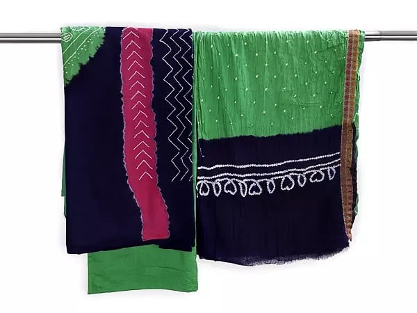exotic india Bandhani Tie-Dye Salwar Kameez Cotton Fabric from Gujarat 