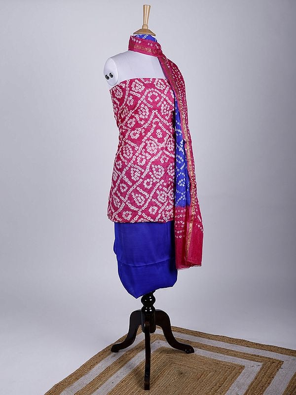 Exotic India Bandhani Tie-Dye Salwar Kameez Fabric And Dupatta From Gujarat With Zari Border 