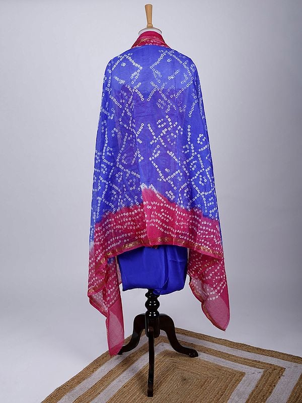 Exotic India Bandhani Tie-Dye Salwar Kameez Fabric And Dupatta From Gujarat With Zari Border 