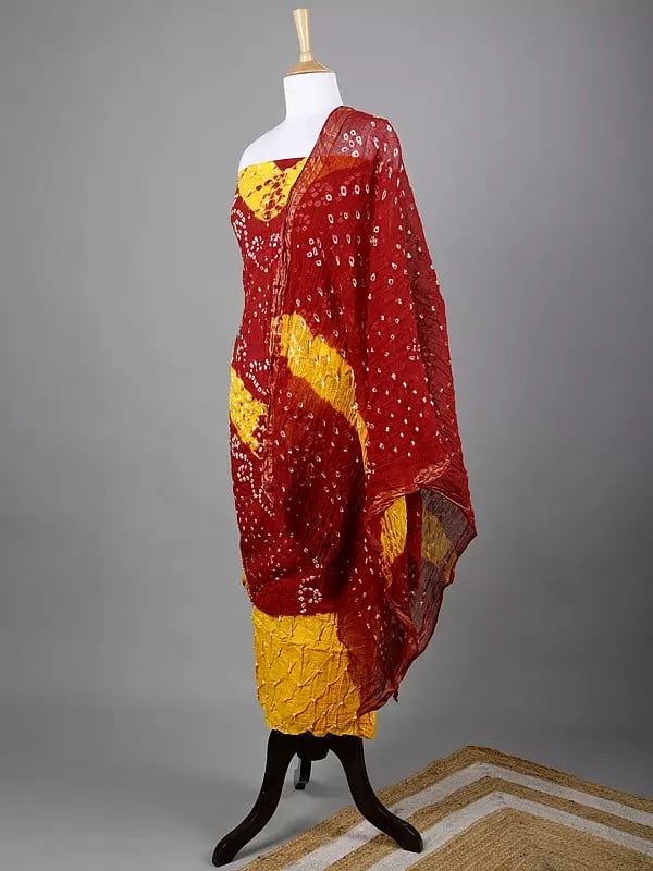 Exotic India Bandhani Tie-Dye Salwar Kameez Fabric From Gujarat With Beads And Mirrors 