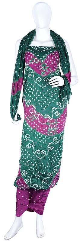 exotic india Bandhani Tie-Dye Salwar Kameez Fabric from Gujarat 