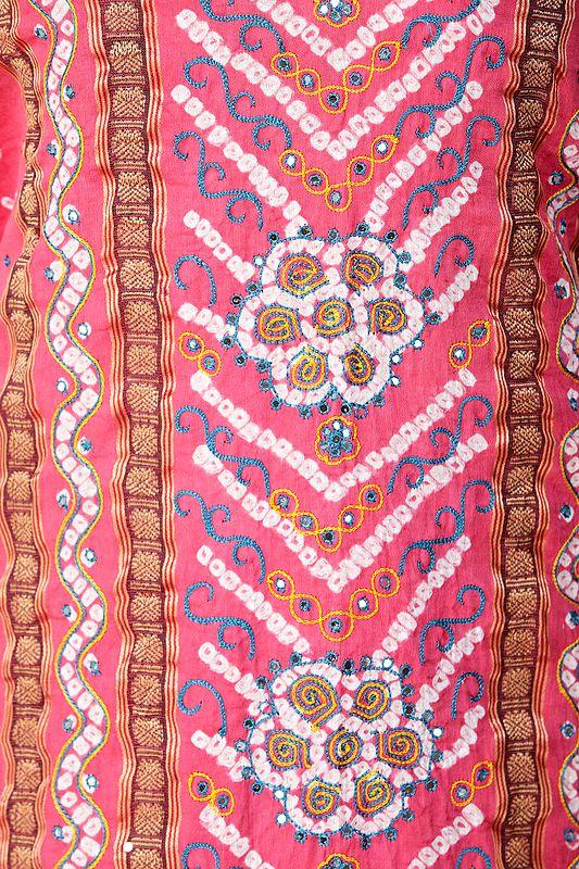 Exotic India Bandhani Tie-Dyed Salwar Kameez Fabric With Floral Embroidery And Mirrors 
