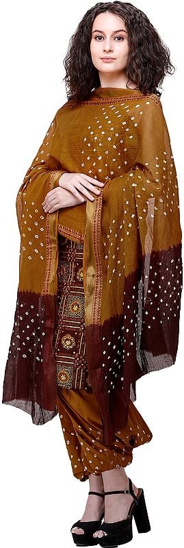 Exotic India Bandhani Zari-woven Salwar Kameez Fabric With Mirror Embroidery 