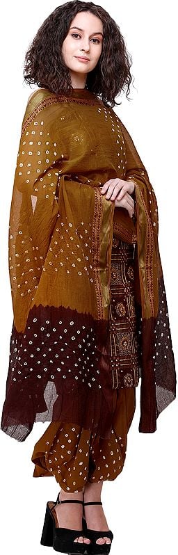 Exotic India Bandhani Zari-woven Salwar Kameez Fabric With Mirror Embroidery 
