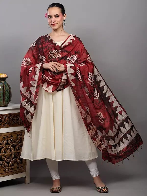 Exotic India Batik-Dyed Dupatta With Temple Border From Telangana 