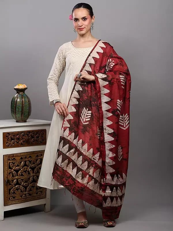 Exotic India Batik-Dyed Dupatta With Temple Border From Telangana 