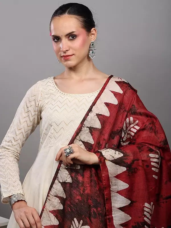 Exotic India Batik-Dyed Dupatta With Temple Border From Telangana 