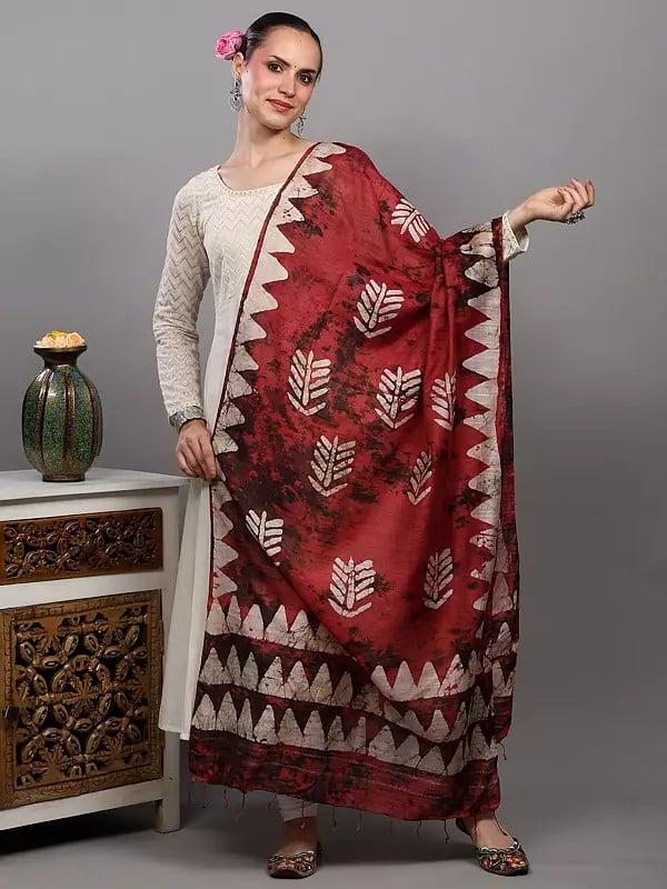 exotic india Batik-Dyed Dupatta with Temple Border from Telangana 