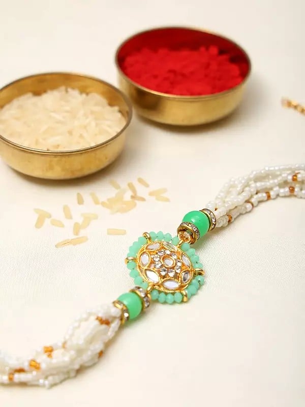 Exotic India Beaded Adjustable Bracelet Rakhi (Set Of 2)
