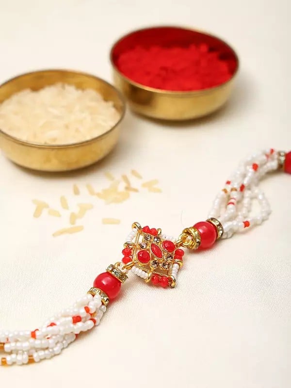 Exotic India Beaded Adjustable Bracelet Rakhi (Set Of 2)