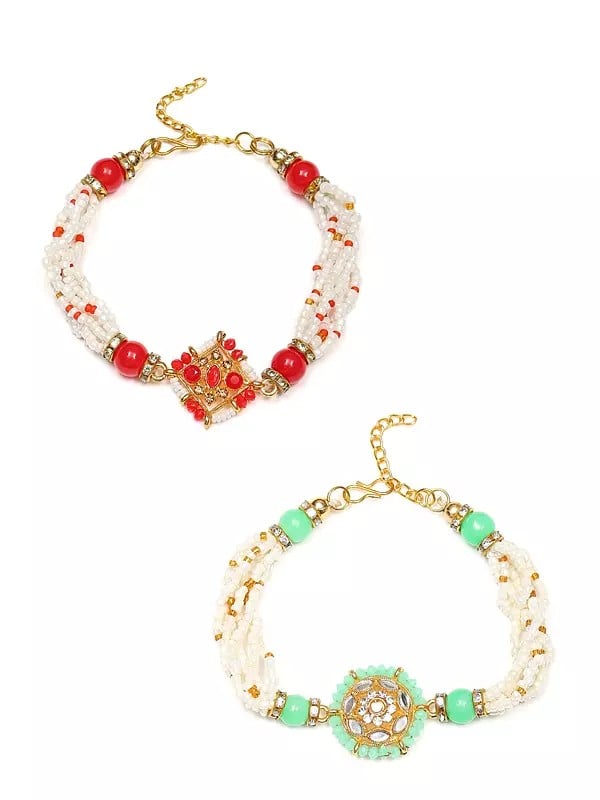 exotic india Beaded Adjustable Bracelet Rakhi (Set of 2) 