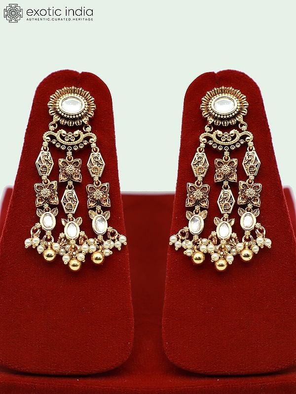 Exotic India Beaded And Stone Studded Attractive Choker Necklace With Matching Earrings And Mangtika