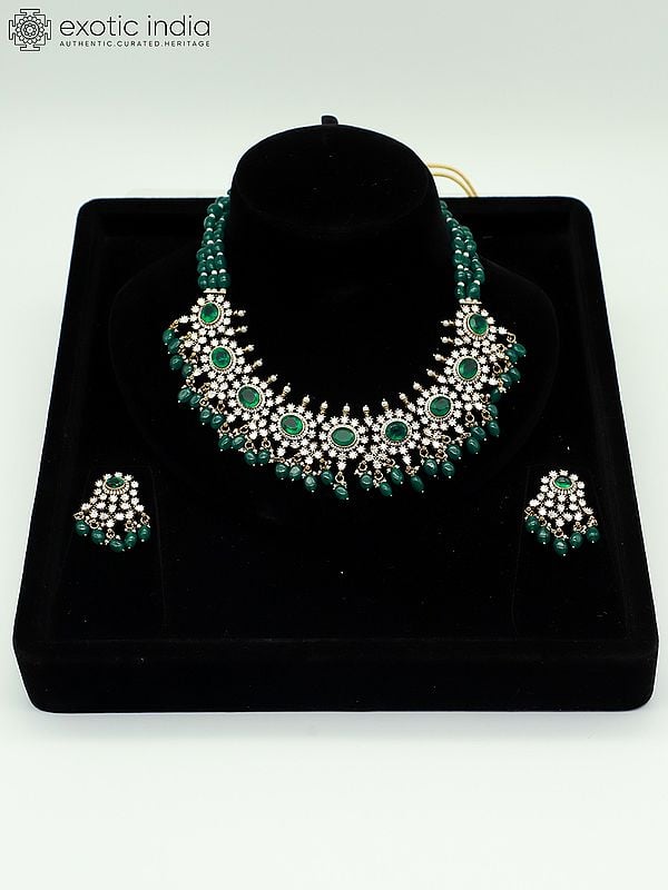 exotic india Beaded And Stone Studded Elegant Monalisa Bandhai Necklace Set With Matching Earrings