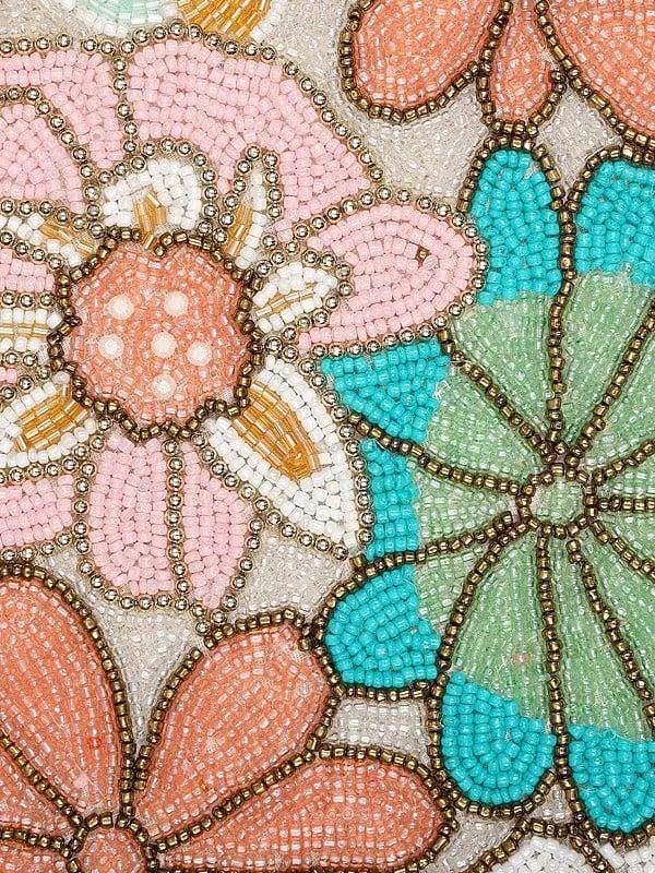 Exotic India Beaded Embroidered Floral Round Table Mat (Set Of 2)