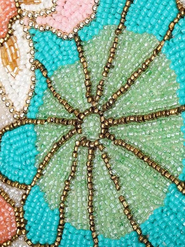 Exotic India Beaded Embroidered Floral Round Table Mat (Set Of 2)