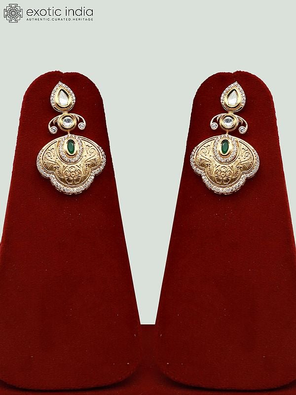 Exotic India Beautiful Brass Necklace Set With Studded Kundan And Earrings