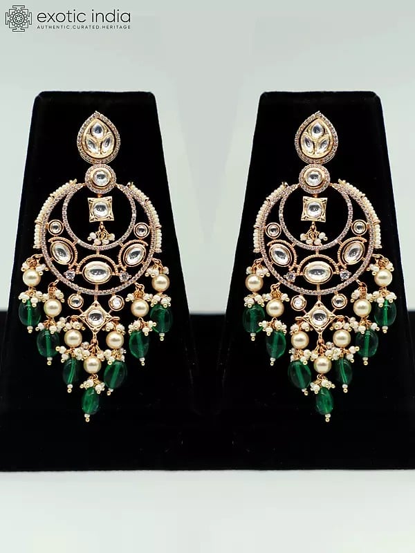 Exotic India Beautiful Choker Set For Bridal With Green Hanging Beads And Attractive Earrings