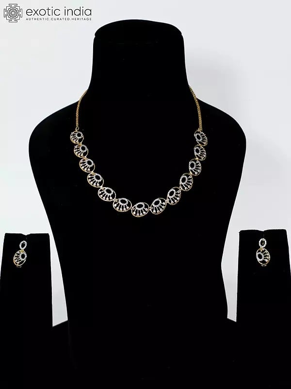 exotic india Beautiful Design Embellished Stone Studded American Diamond Necklace Set With Earrings 