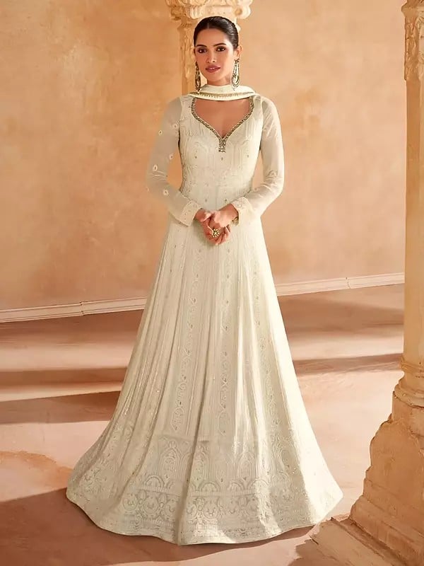 exotic india Beautiful Design Georgette Embroidery And Sequins Work Party Wear Gown With Matching Dupatta