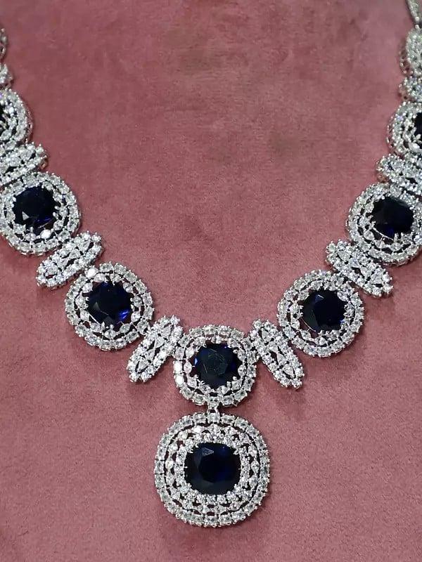Exotic India Beautiful Design Stone Studded American Diamond Necklace Set With Earrings