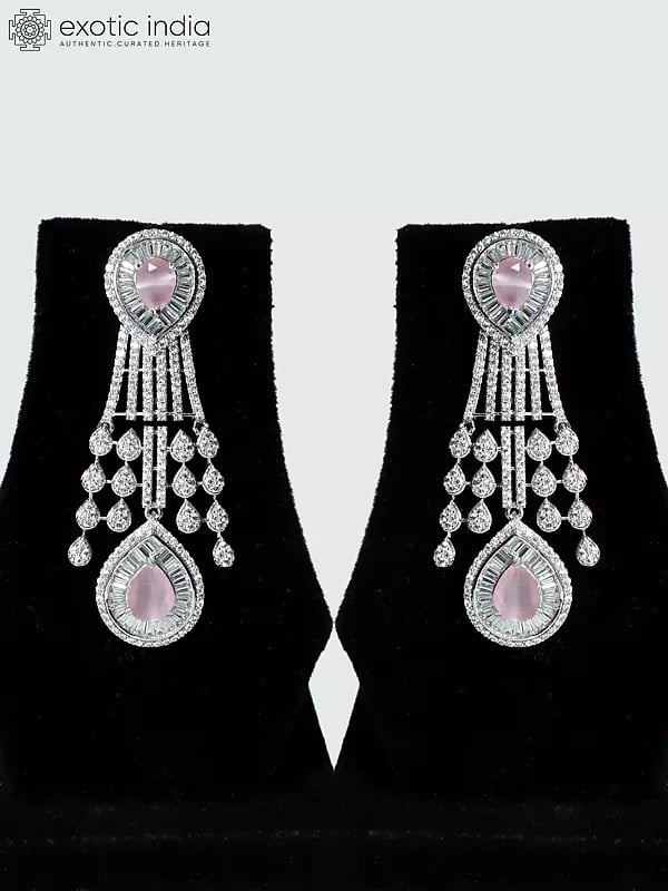 Exotic India Beautiful Design Stone Studded American Diamond Necklace Set With Earrings