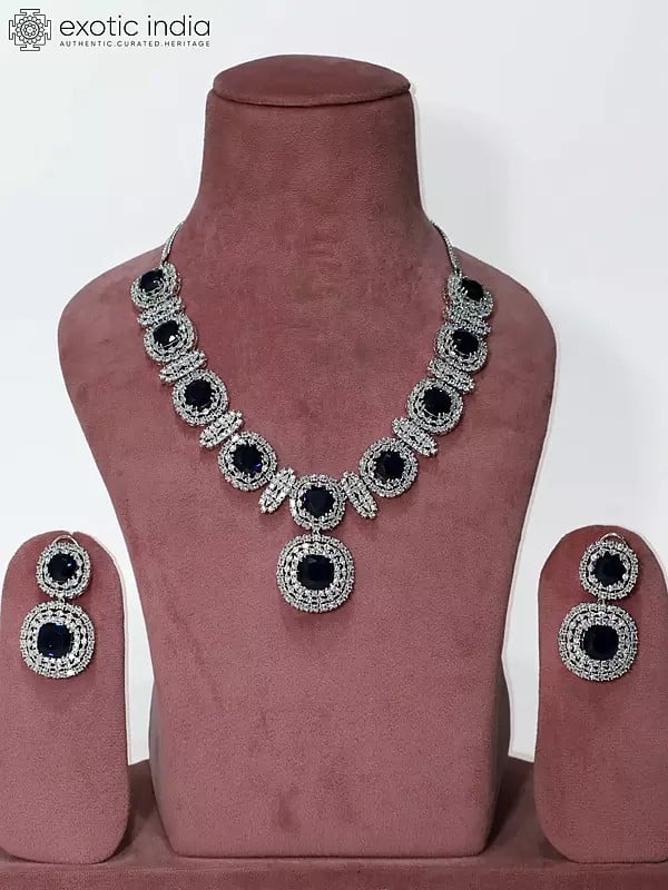 exotic india Beautiful Design Stone Studded American Diamond Necklace Set With Earrings 